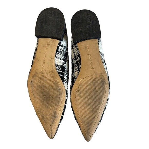Zara Tweed Beaded Jeweled Fabric Black White Pointed Toe Flat Shoes EU38 - Picture 11 of 12